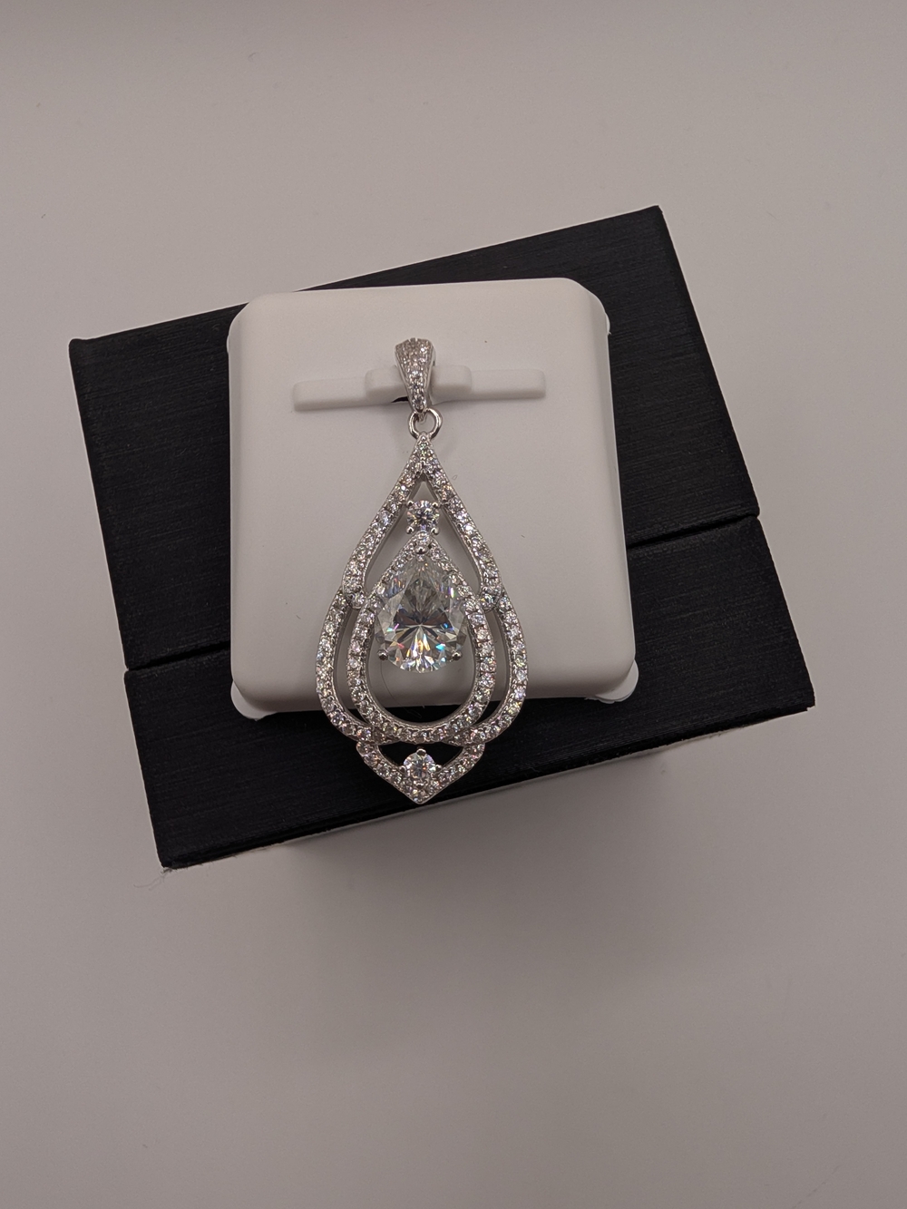 NWT 2.77CT Moissanite Pear Halo Teardrop Pendant Sterling Silver S925 W/Chain!